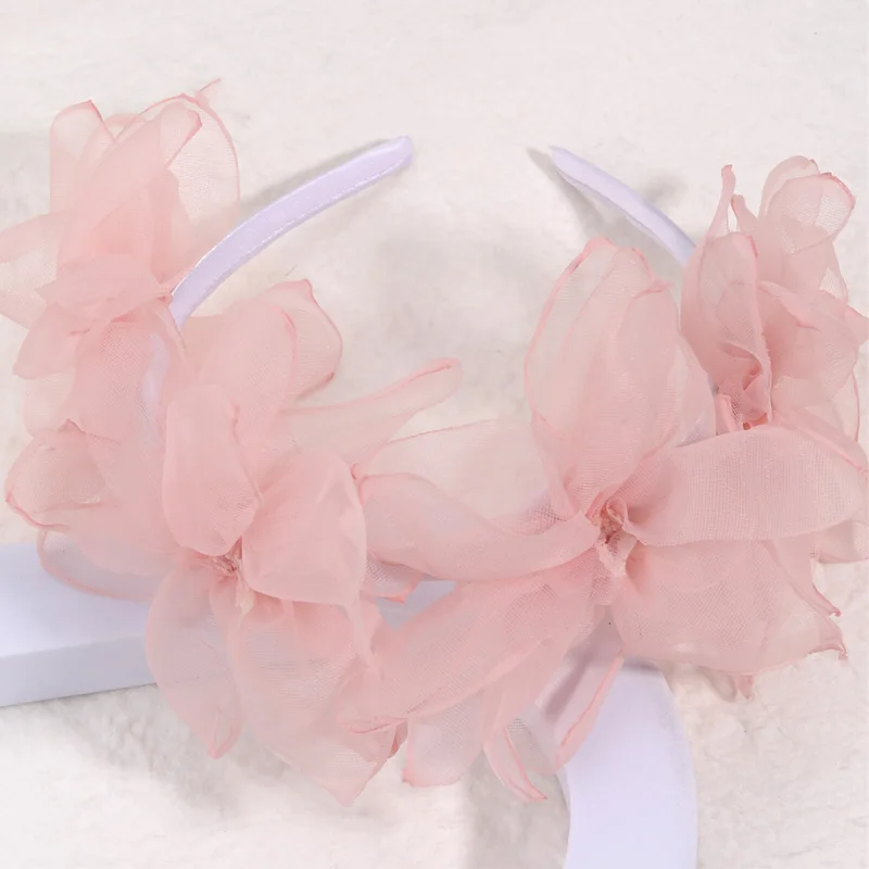 Fashion Mesh Flower Headband For Women Pink Girls Hairband Hair Hoop Kids Princess Headdress Hair Accessories Flower Headwear