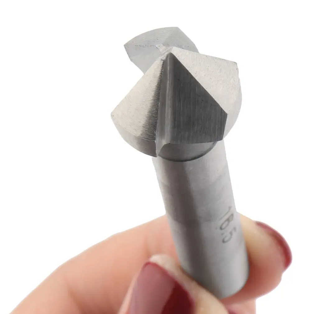 6.3-20.5mm Round Shank 90 Degree HSS Chamfering End Mill Cutter 3 Flute Countersink Deburring Tapered Drill Bit