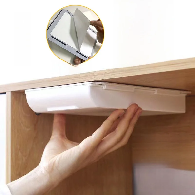 Nova Caixa Organizadora de Plástico Adesiva Oculta para Mesa, Estilo Gaveta, para Material de Escritório e Maquiagem