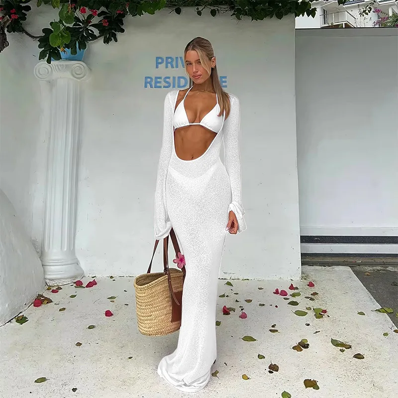 3ピースビキニ 2025 セクシー レディース 水着 女性用 ロングドレス カバーアップ ビキニセット ビーチウェア 水着