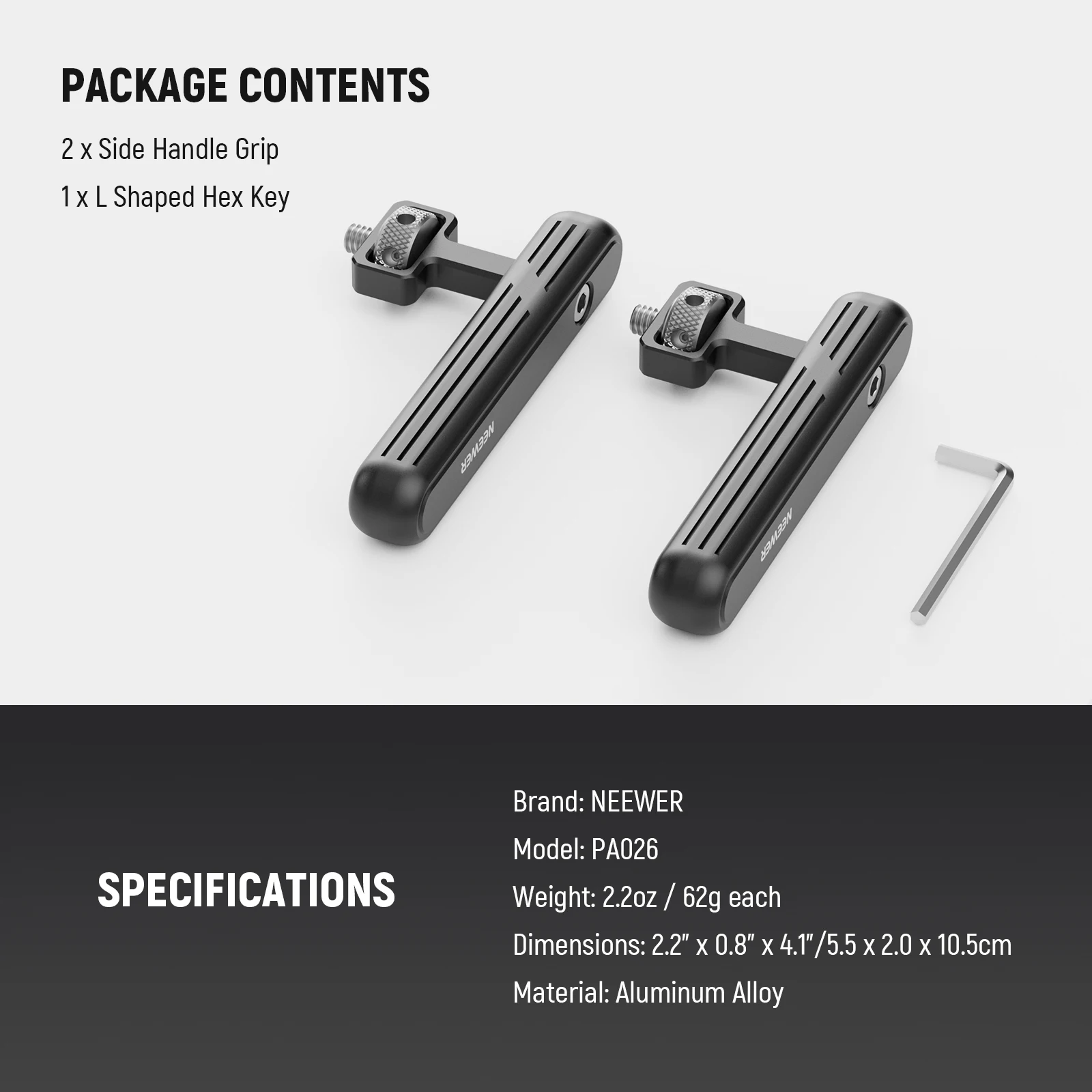 NEEWER 2er-Pack drehbarer Seitengriff/Obergriff für Smartphone-Video-Rig-Filmausrüstung, Aluminiumgriffe mit 1/4-Zoll-Schrauben – Detail 3