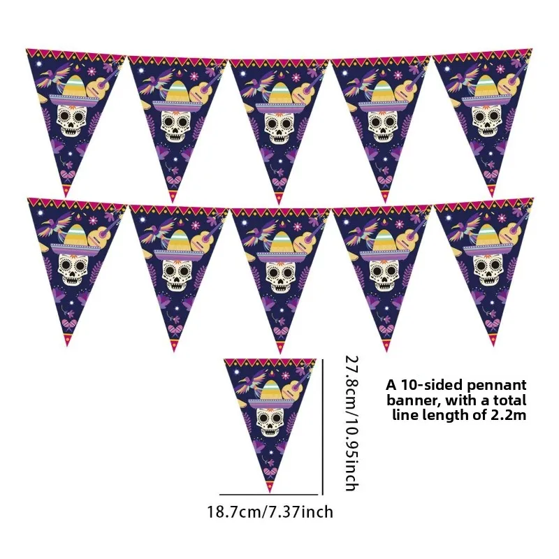 Day of the Dead Theme Triangle Bunting Mexican Ghost Festival Skull Pull Flower Decoration Coco Hanging Banner