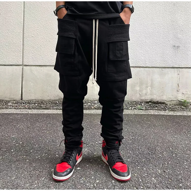 

Весенняя новинка: мужские классические базовые трикотажные хлопковые рабочие брюки с множеством карманов и декоративным поясом, повседневные.