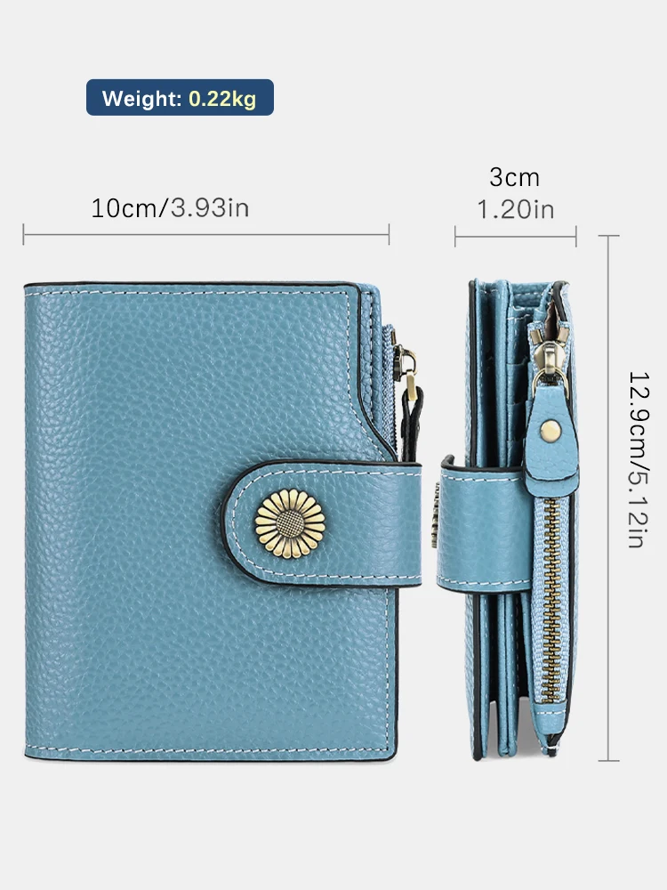 Zency Anti-theft RFID Genuine Leather Women Short Wallet Ladies Purse Card Holder Coin Case Key Clutch Bag Retro Flower Hasp