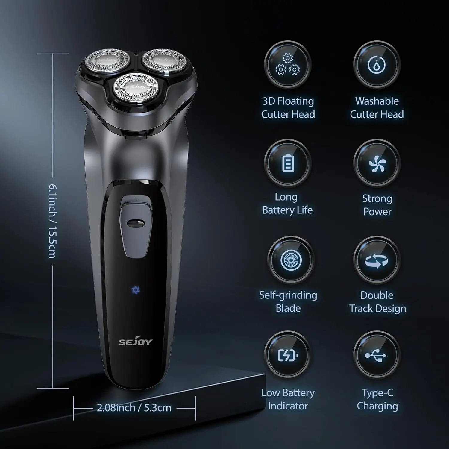 Sejoy 3D roterend elektrisch scheerapparaat voor mannen Geavanceerde droge natte pop-up trimmer Oplaadbaar Perfect vaderdagcadeau voor papa, echtgenoot