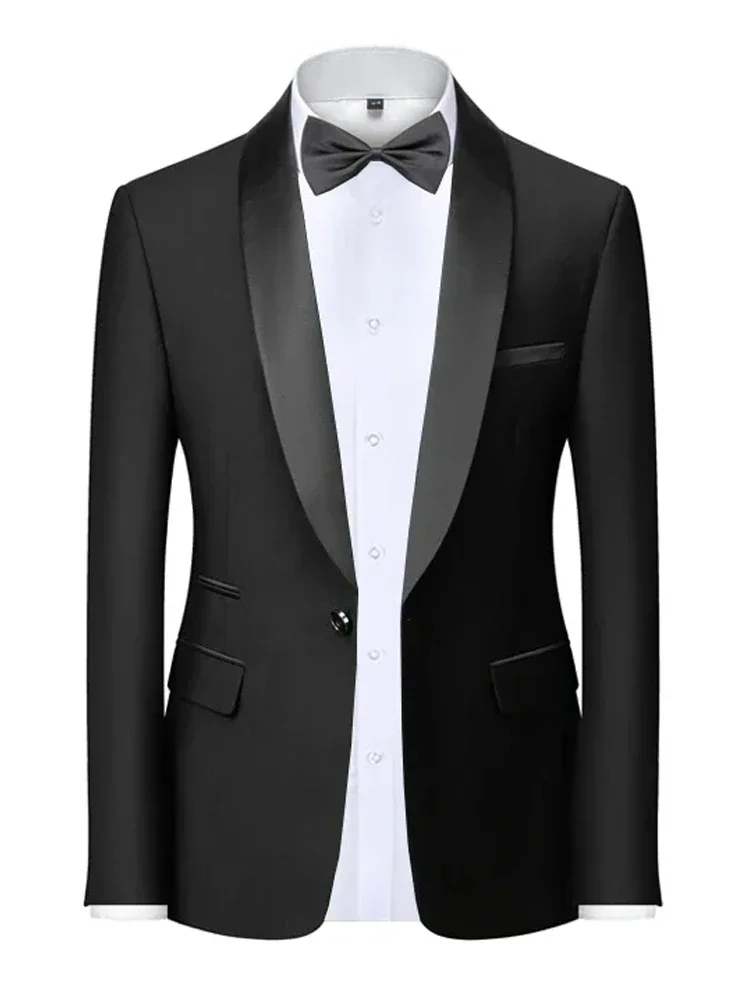 Herren-Blazer, schmale Passform, Anzugjacke, 1-Knopf-Samt, Schalkragen, Hochzeit, formelle Anzugjacke – Detail 2