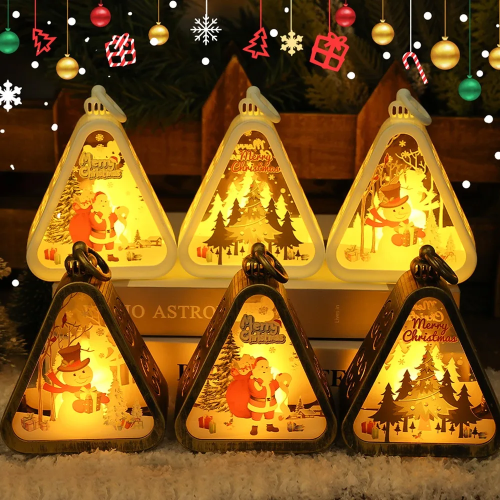 Christmas Portable Luminous Lanterns Cartoon LED Night Light Hanging Ornaments Home Xmas Tree Desktop Party Decoration Supplies