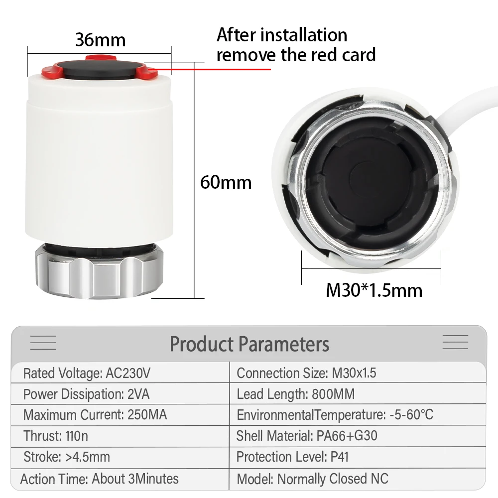 1/5/10 Pcs AC 230V Normally Closed NC M30*1.5mm Electric Thermal Actuator for Underfloor Heating TRV Thermostatic Radiator Valve