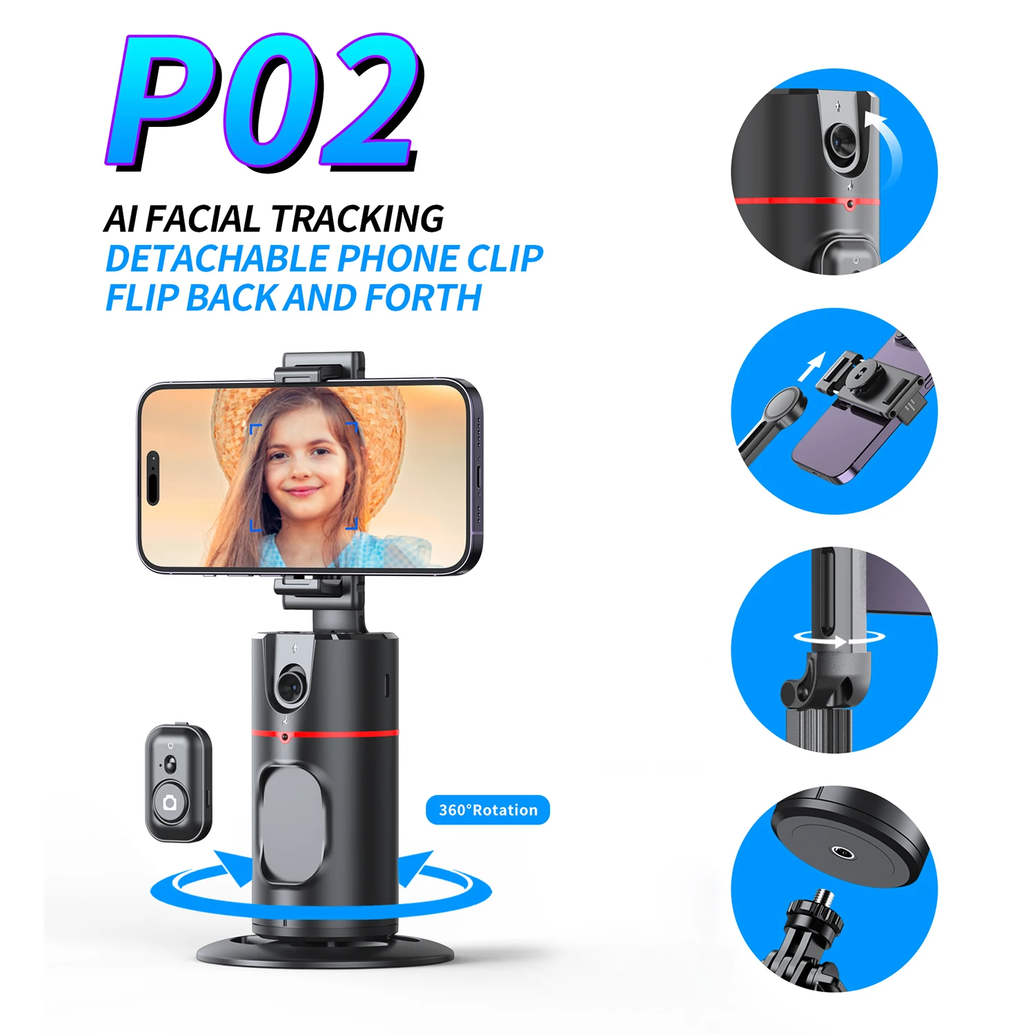 GAZ-P02 New AI recognition 360 ° Camera Phone Holder Auto Fast Following Smart Face Tracking Phone Stand