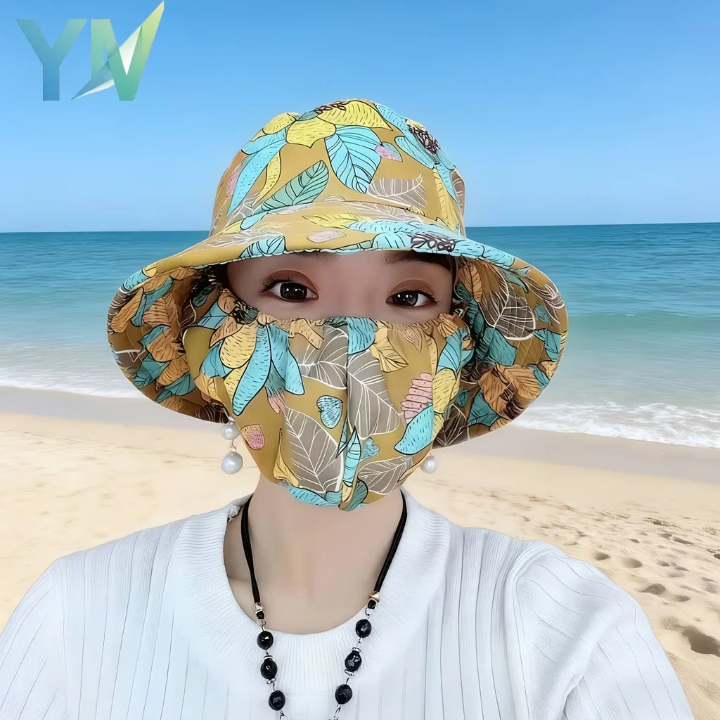 1-2PCS Women‘s Sun Hat with Face Mask UV Protection Summer C