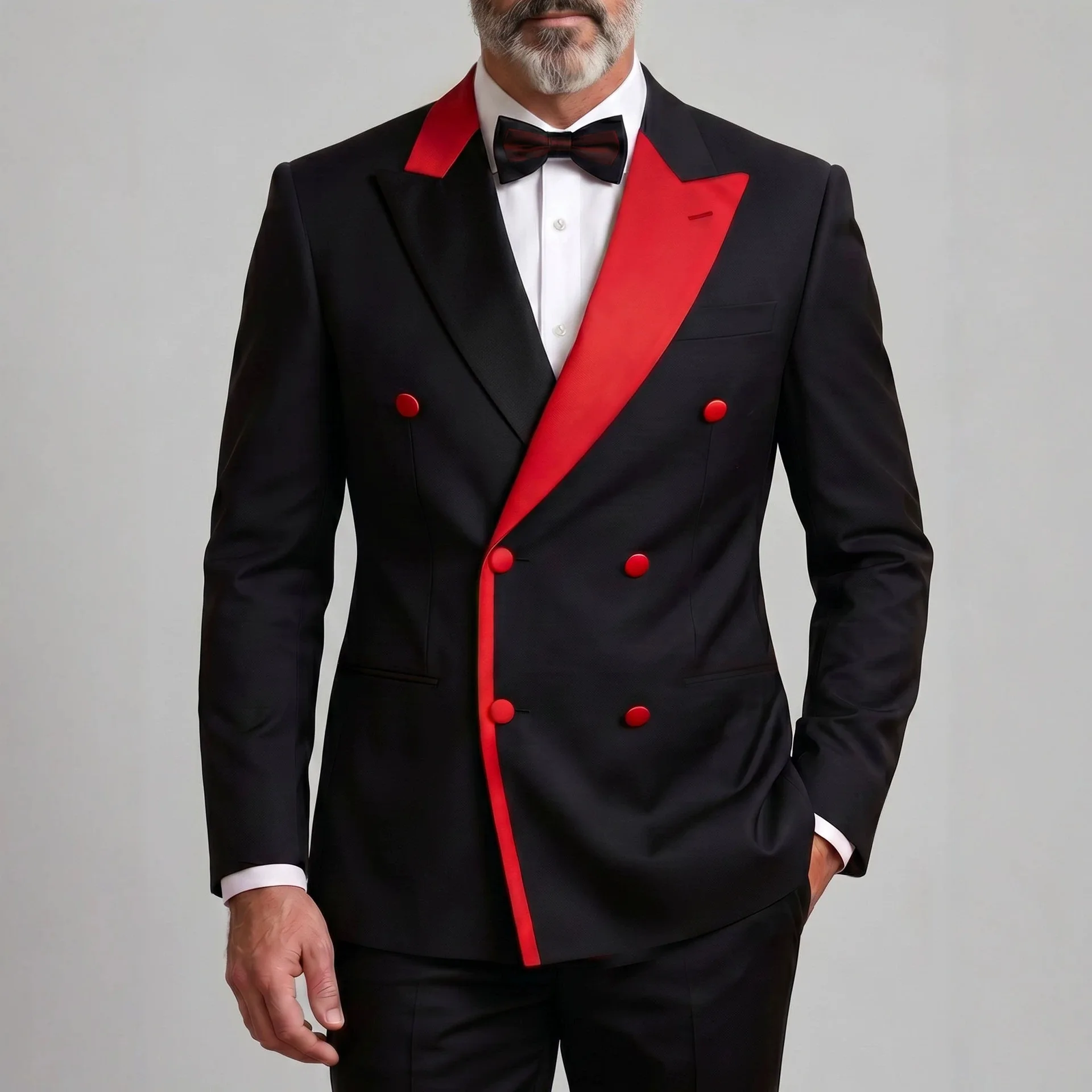 Stage Show Party Prom Men's Black Red Splice Blazer Slim Fit Six Red Buttons Formal Jacket for Singer Business Dinner Suit Outfi