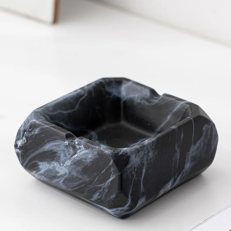 European-style Marble Texture Ashtray Creative Ceramic Ashtray Anti-flying Ash Office Living Room Modern Desktop Decoration