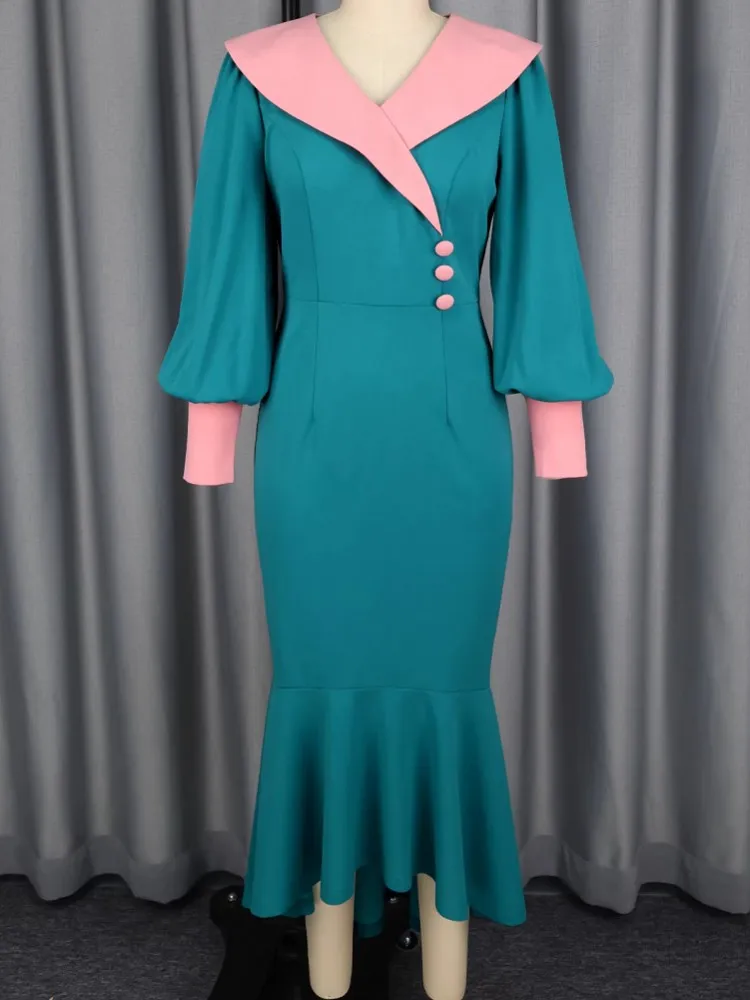 

African Dresses For Women Elegant Spring Summer Long Sleeve Dashiki Midi Dress Ladies Traditional African Clothing Fairy Dreaes