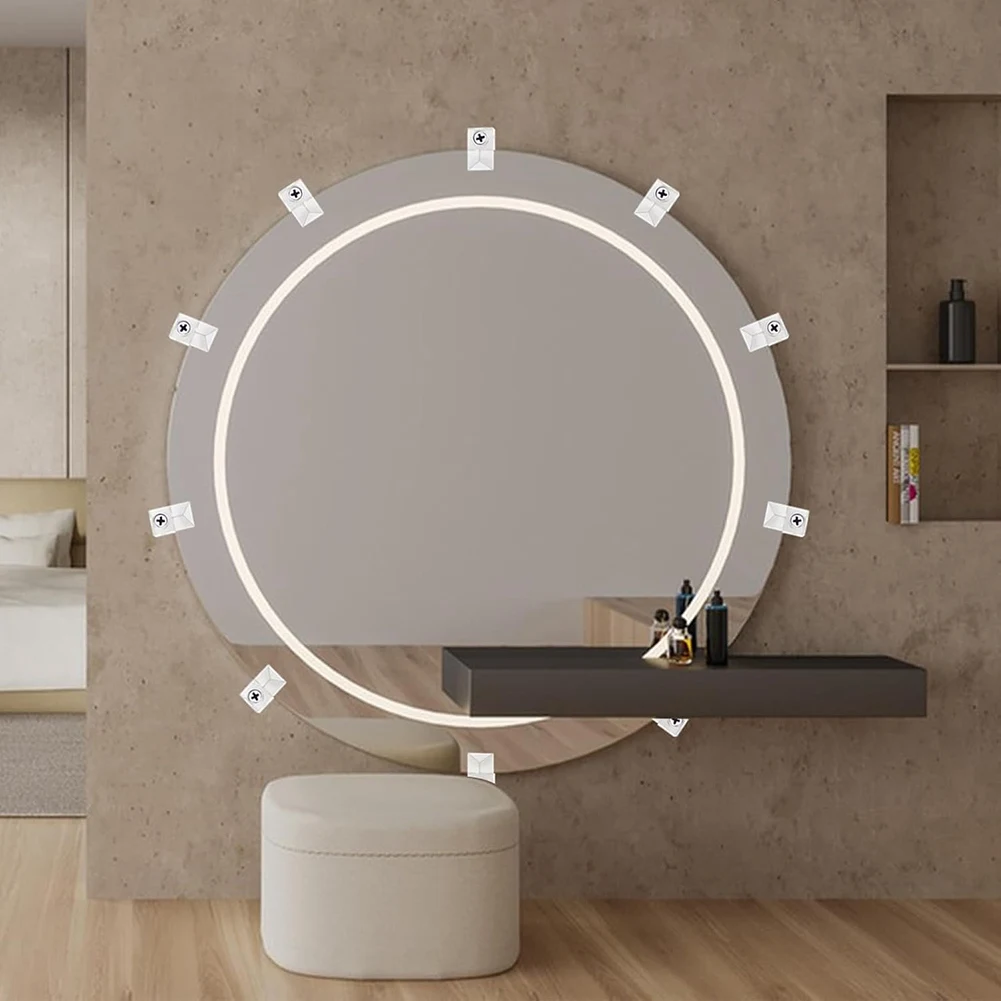A50U 32Pack Mirror Holder Clips,Clear Plastic Mirror Clip,Frameless Mirror Mounting Hardware,Mirror Holders for Wall Mounting