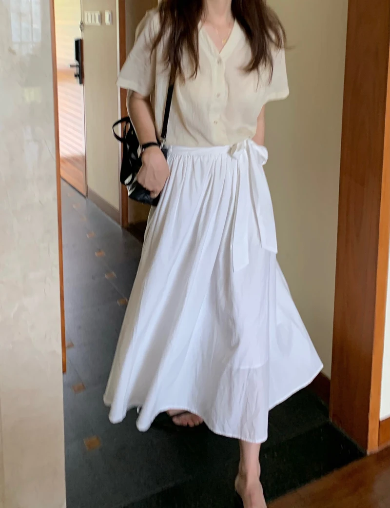 

Винтажная юбка Peaceonesoul в стиле Хепберн, женская, с эластичной талией, с поясом, А-силуэт, средней длины, хлопковая