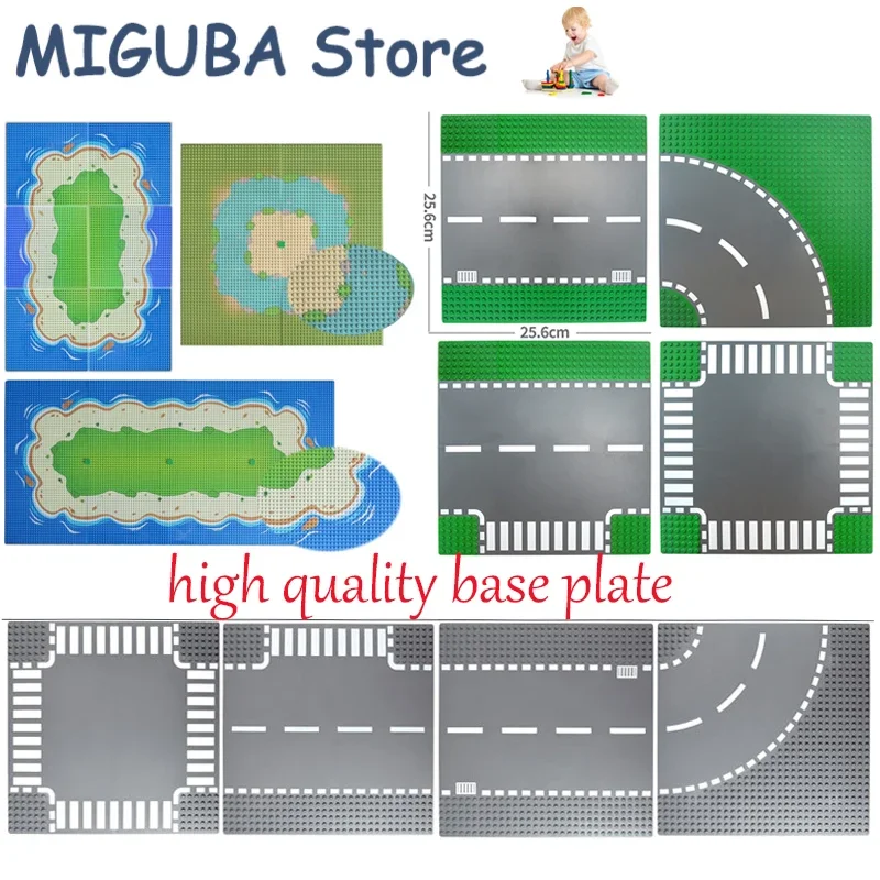 City Street Road plate Straight Curved River Baseplates Building Blocks Construction bricks Classic Base Plates 16*32 32*32 Dots