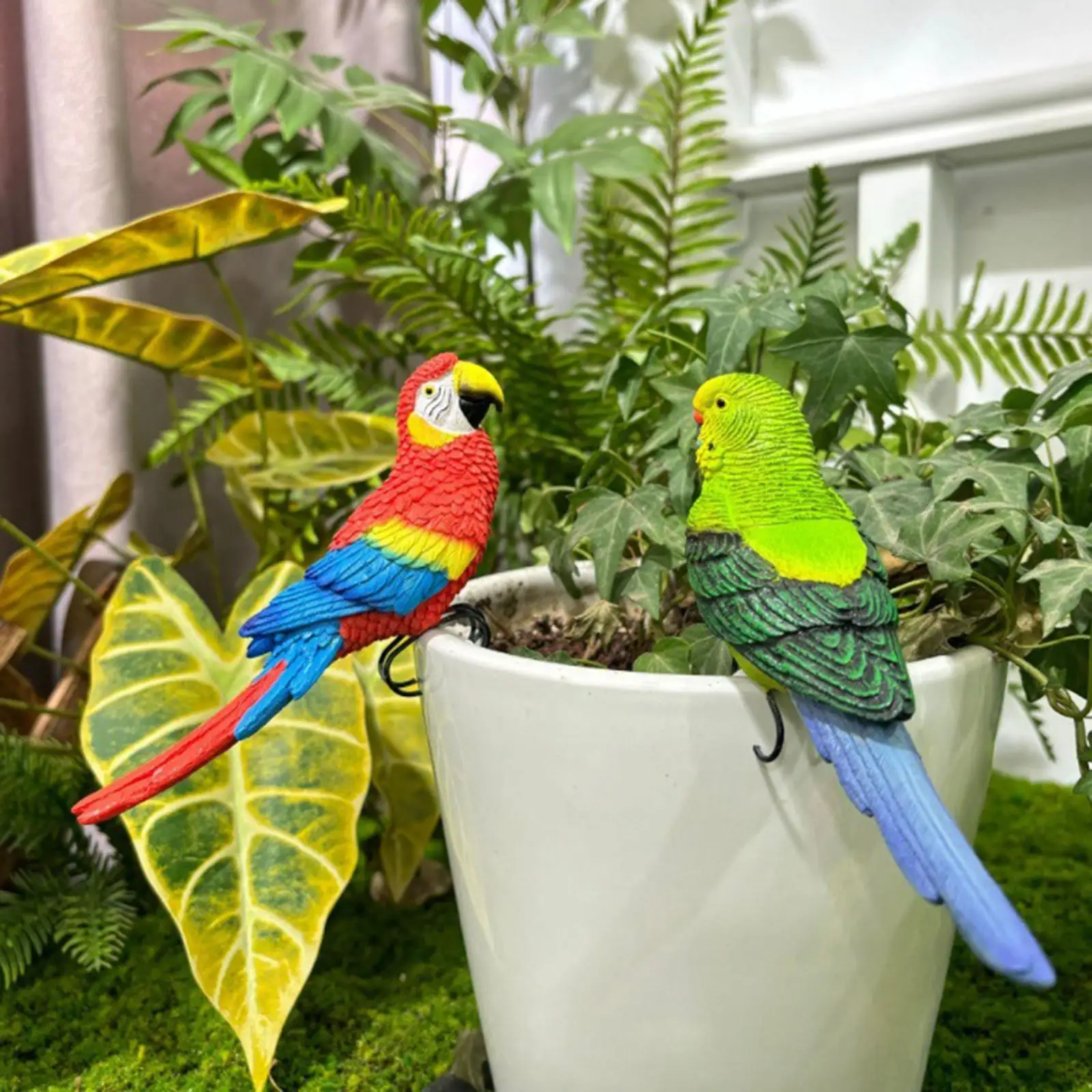 Artificial Bird Sculpture Resin Model Realistic Feather Bird Ornament Garden Accessory for Flower Pot Hugger