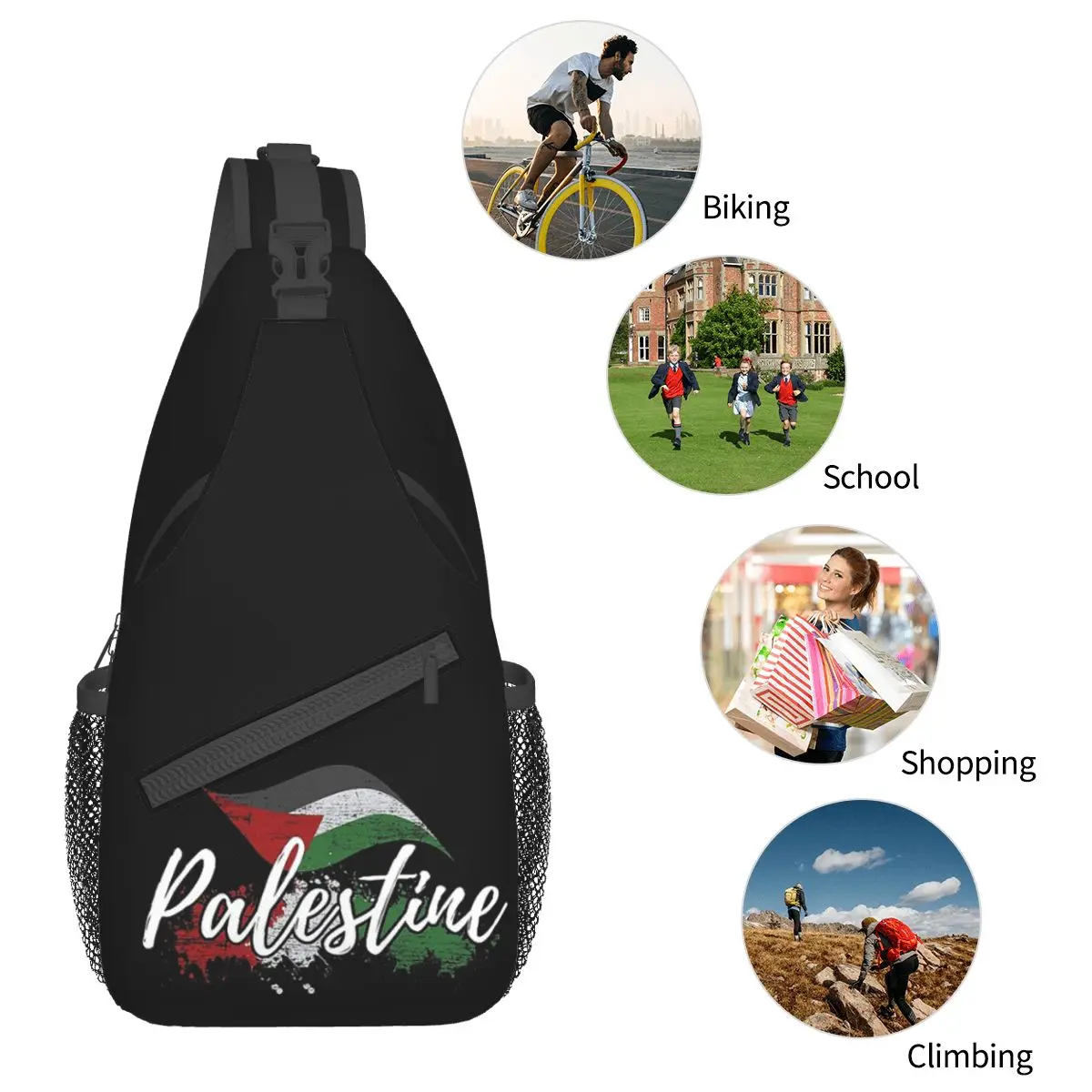 Palestine Feel Crossbody Sling Bag, Petit sac de poitrine, Sac à dos initié, Sac à dos de jour pour voyage, Randonnée, Cyclisme, Bookbag