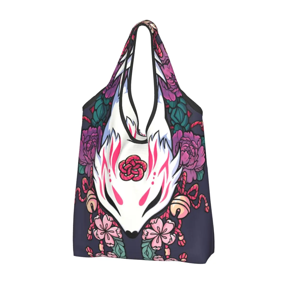 Custom Fox Spirit Kitsune Groceries Shopping Bag Shopper Tote Shoulder Bag Large Capacity Portable Japanese Kabuki Handbag