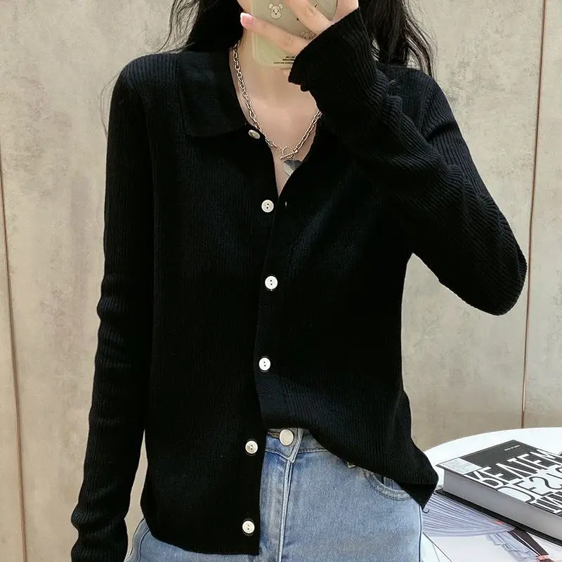 Stylish Lapel Knitted Button Loose Korean Cardigan Sweaters Women\'s Clothing 2022 Autumn New Casual Tops All-match Commute Coat