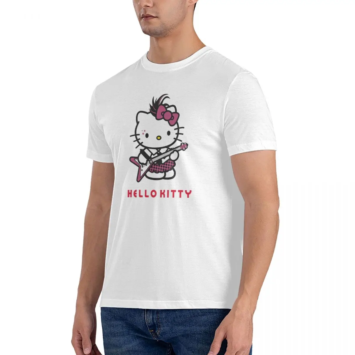 Men's Hello Kitty Sanrio T Shirts 100% Cotton Tops Novelty Short Sleeve O Neck Tees Graphic T-Shirts