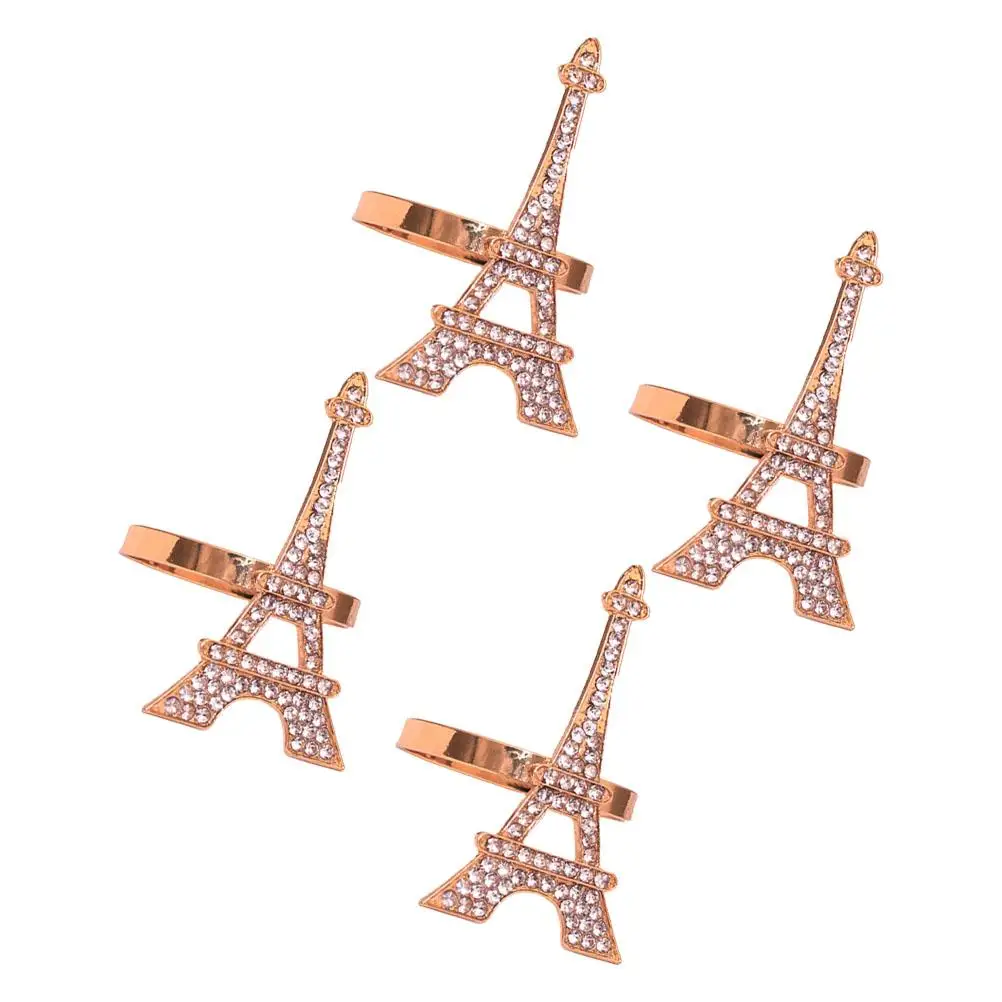 

4 Pcs Napkin Ring Eucalyptus Rings Rhinestone Serviette Buckle Thanksgiving Gold Decorative Crystal Banquet