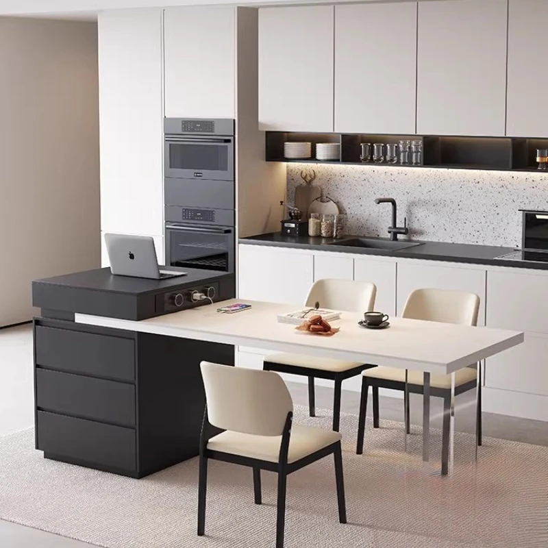 

Retractable Island Table Integrated Modern Simple Rock Slab Small Apartment Multi-functional