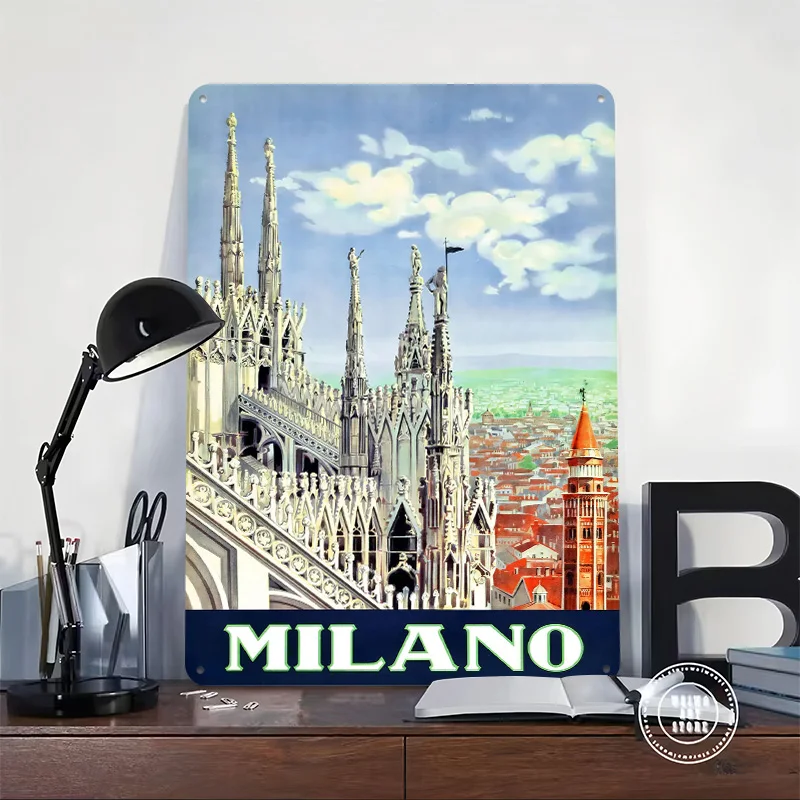 Milan Cathedral Skyline Tin Plaque Poster Customized Retro Wall Art Vintage Metal Signs for Room Custom Plate Office Decor Home