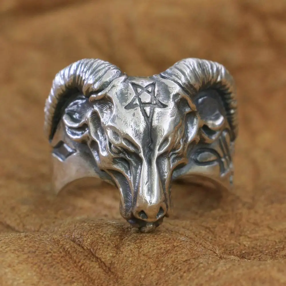 Satan Argali 925 Sterling Silver Ring Charms Animal Jewelry TA272 US Size 7 to 15