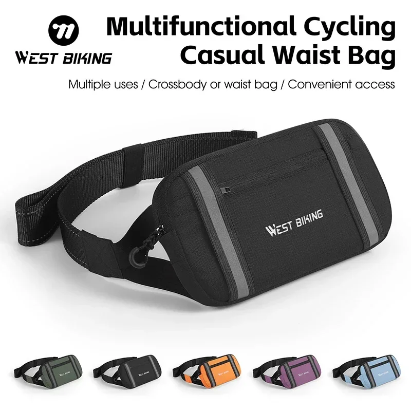 WEST BIKING Multifunctional Men Women Waist Pack Large-Capacity Waist Bag Reflective Outdoor Sports Crossbody Cycling Accessory