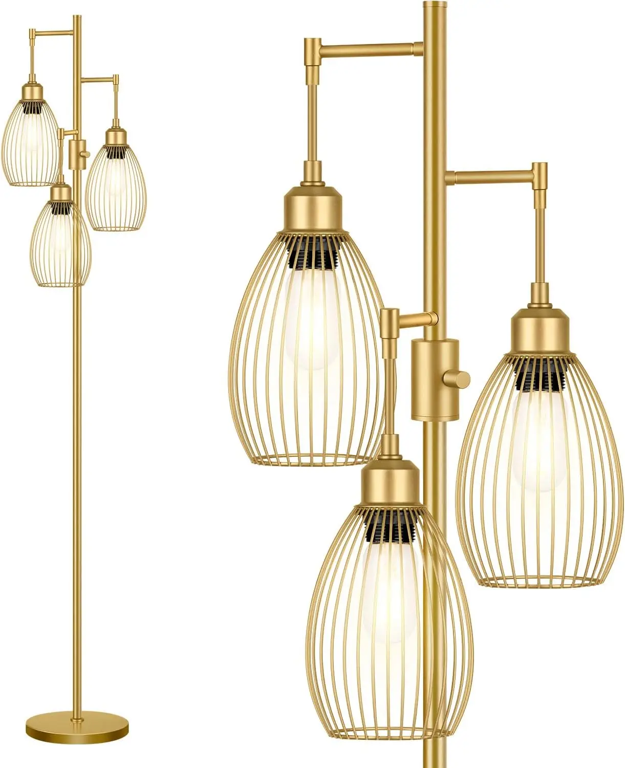 

Dimmable Industrial Floor Lamp with 3 LED Bulbs, Farmhouse Style for Living Room Bedroom Office - Gold