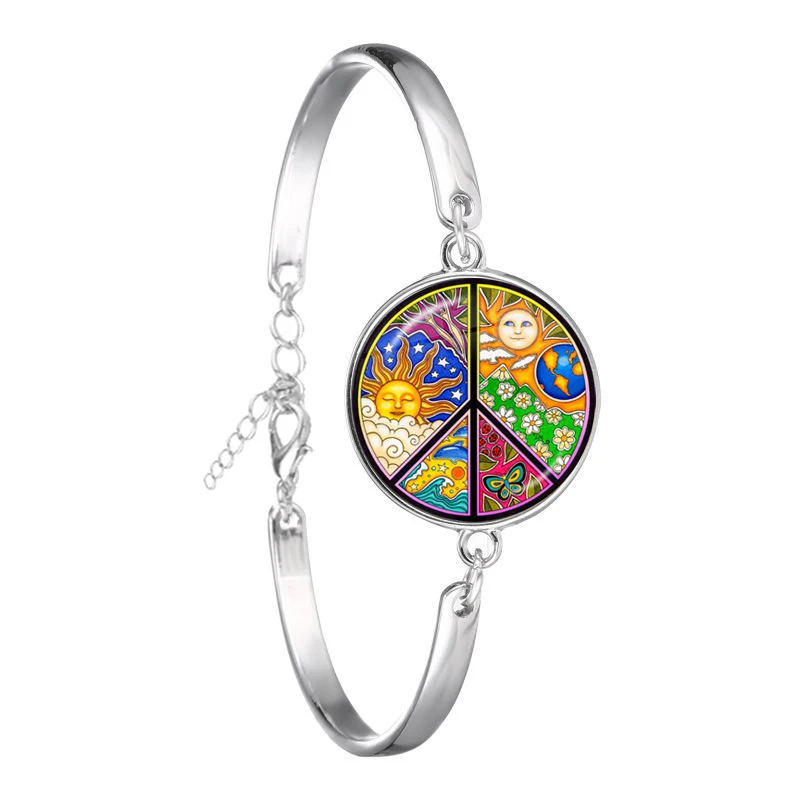 Peace Sign Bracelet Love Bus Surf Van Beach Summer Hippie Peace Car Bangle Retro Vintage Flower Power Hippi Jewelry Seventies