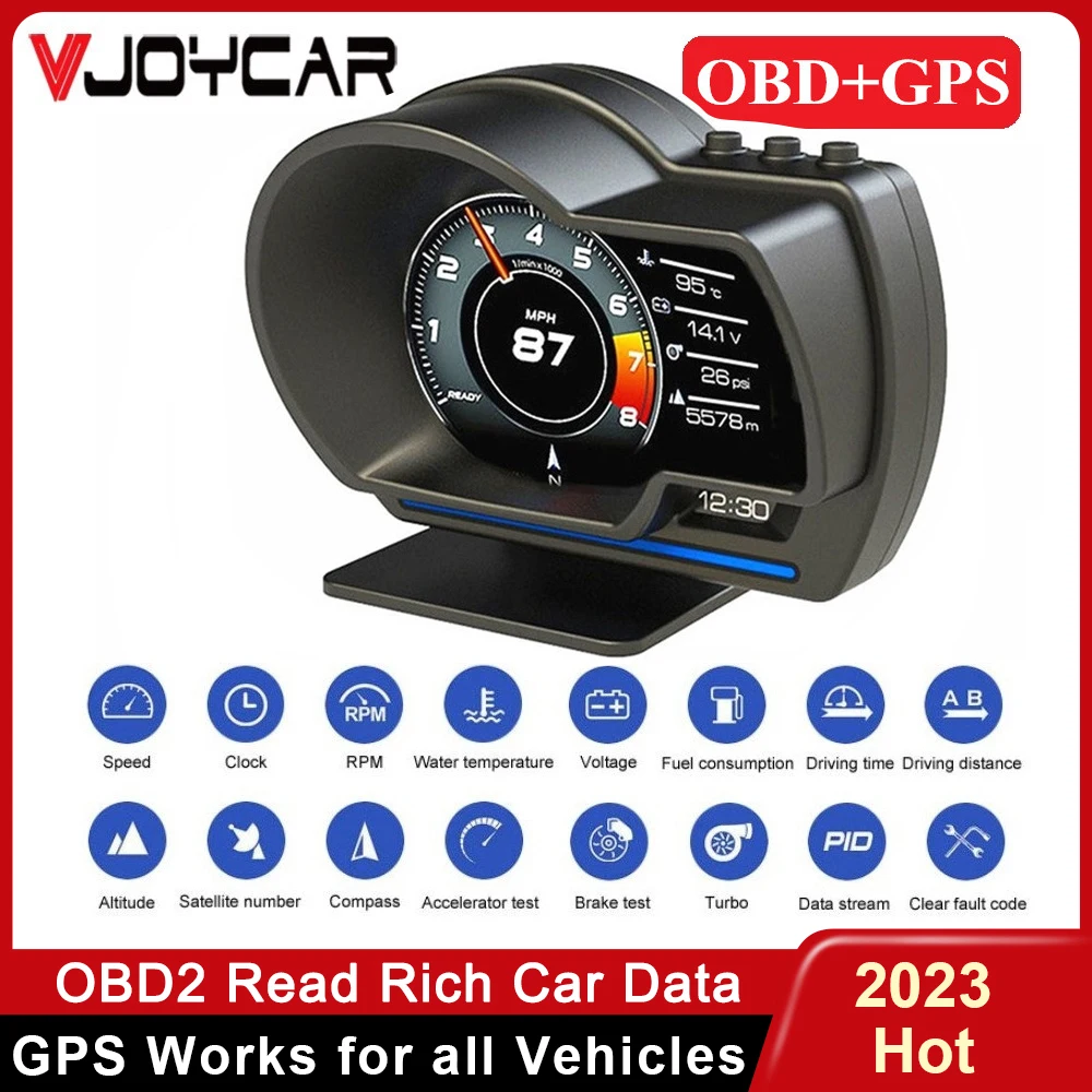 Vjoycar Original V60 HUD Display OBD2+GPS Dual System Digital Speedometer Security Alarm RPM Water Oil / Temp Car Accessories