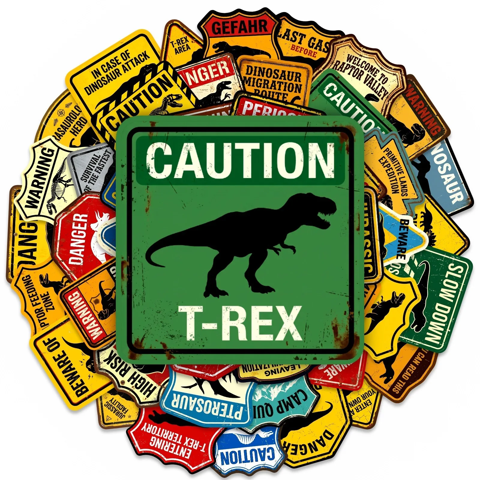 10/50 Stück Jurassic Dinosaurier Cartoon-Aufkleber Lustige Warnzeichen-Dekoration DIY Spielzeug Kühlschrank Laptop Gitarre Auto Fahrrad Graffiti-Aufkleber