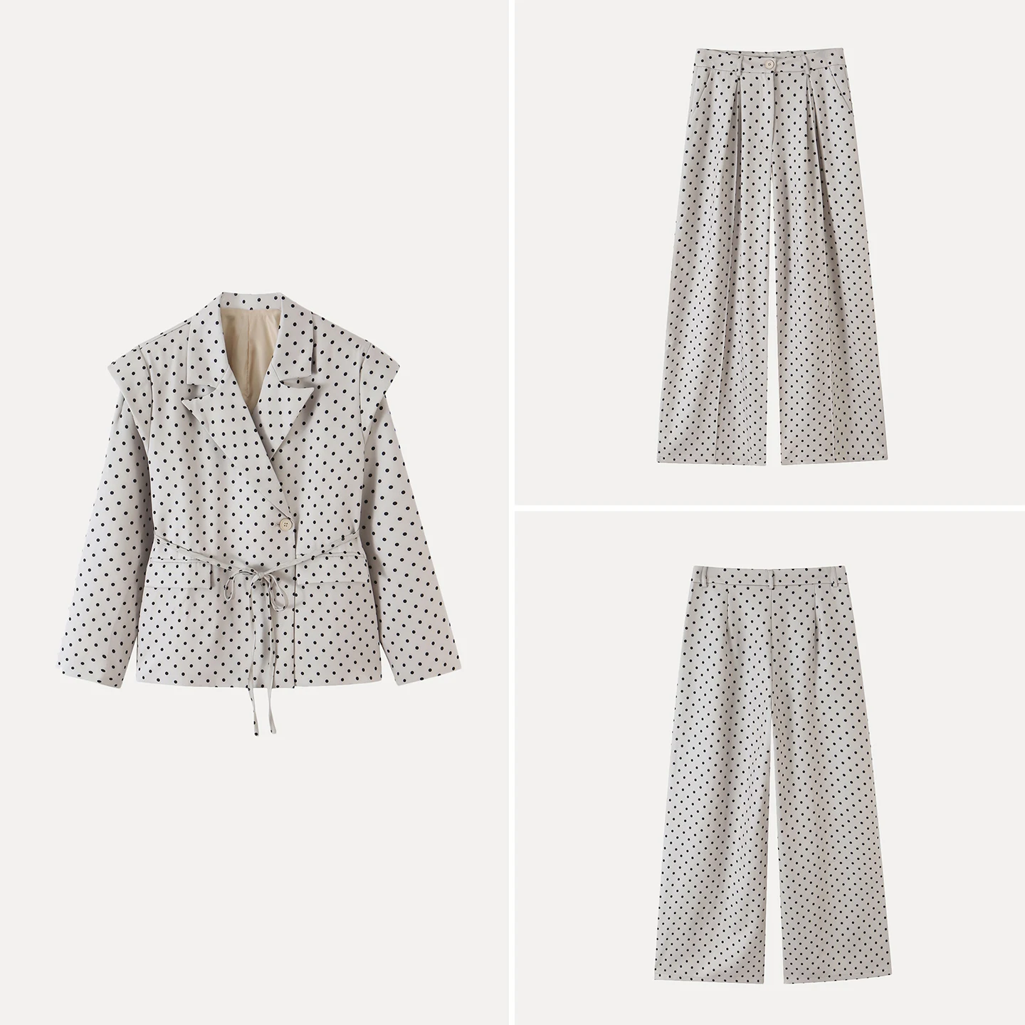 Women's 2026 New Autumn Polka Dot Loose Lapel Belted Suit Jacket Straight Leg Pants Set Fashionable Four Seasons Wear