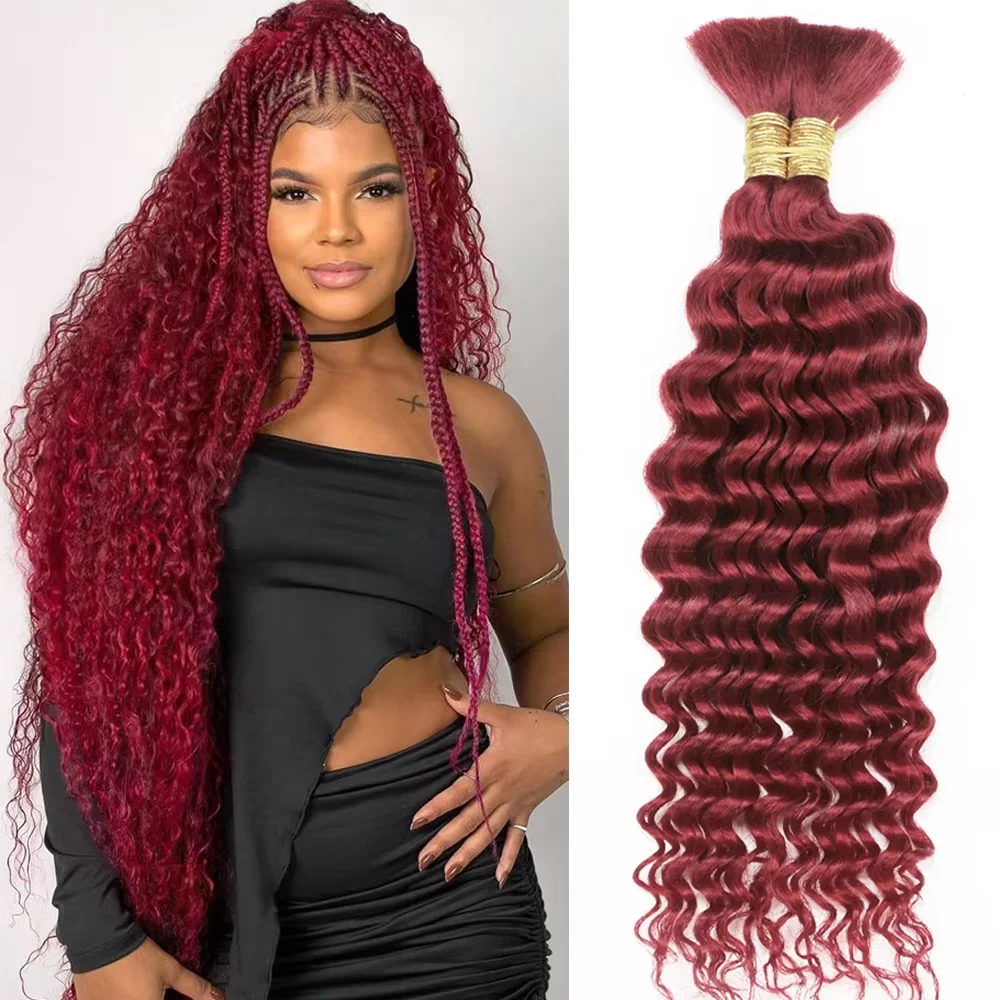100% cabelo humano para trança onda profunda 99jborgonha boho tranças encaracolado feixes de cabelo humano sem trama pacotes para extensões de cabelo feminino