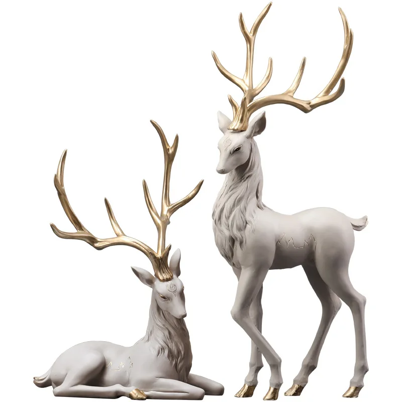 Nordic Creative Deer Office Desk Figurines, Elk Sculpture for Living Room, Home Accessories, Arts and Crafts Supplies