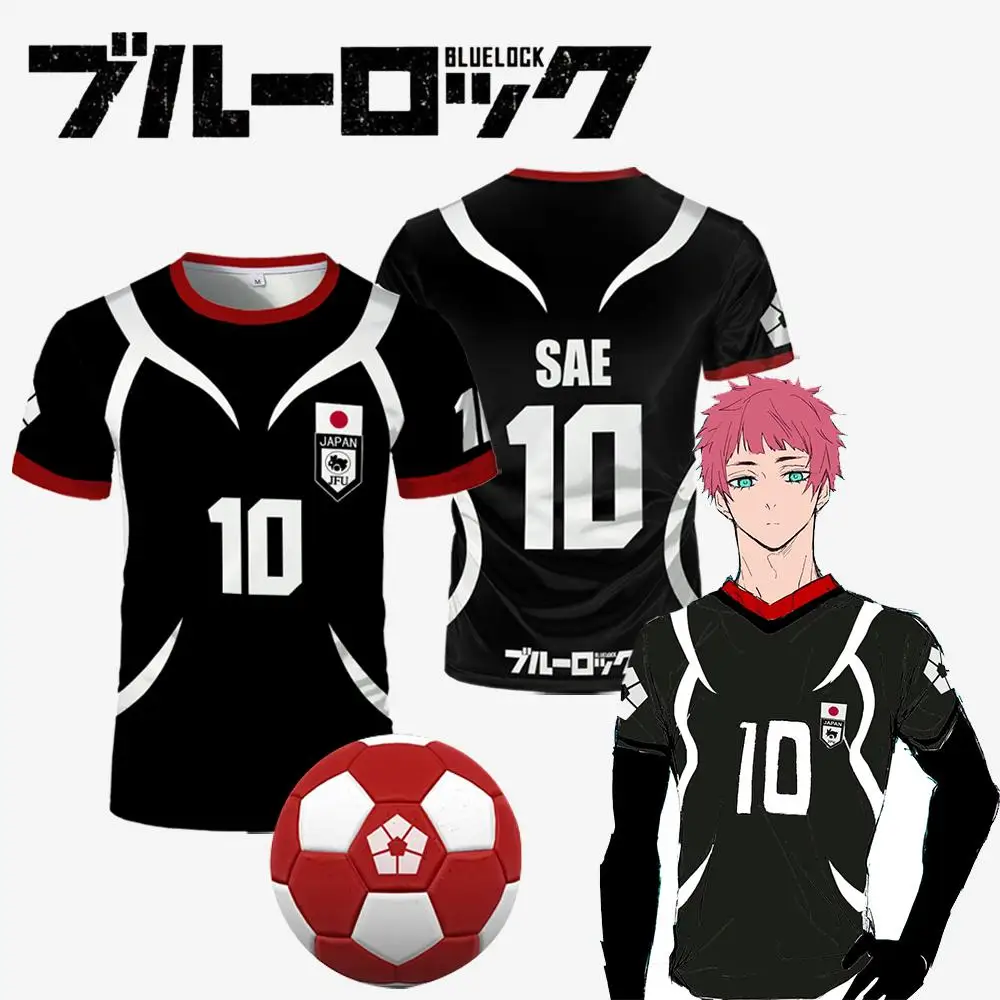 

Blue Lock Japan U20 Team Uniform SAE Anime Cosplay Men's Women's Black Football Jersey Short-Sleeved Cartoon Children's T-Shirt