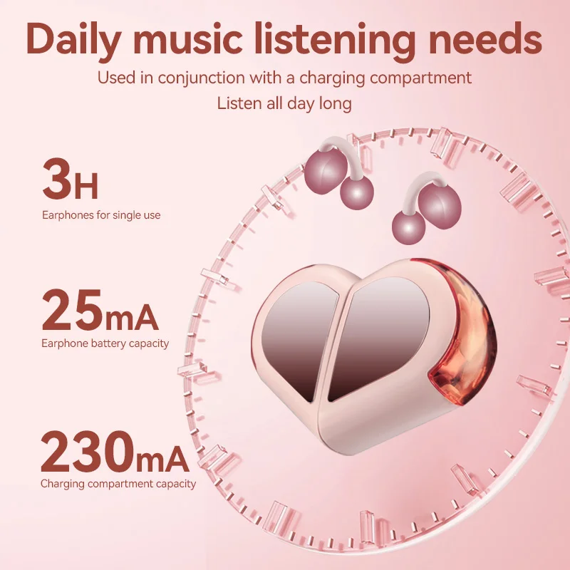 K521 Rotatable Love Heart Shaped Charging Case Low Latency Headphones NEW  Wireless Stereo Earbuds Earphone For Phone Tablet