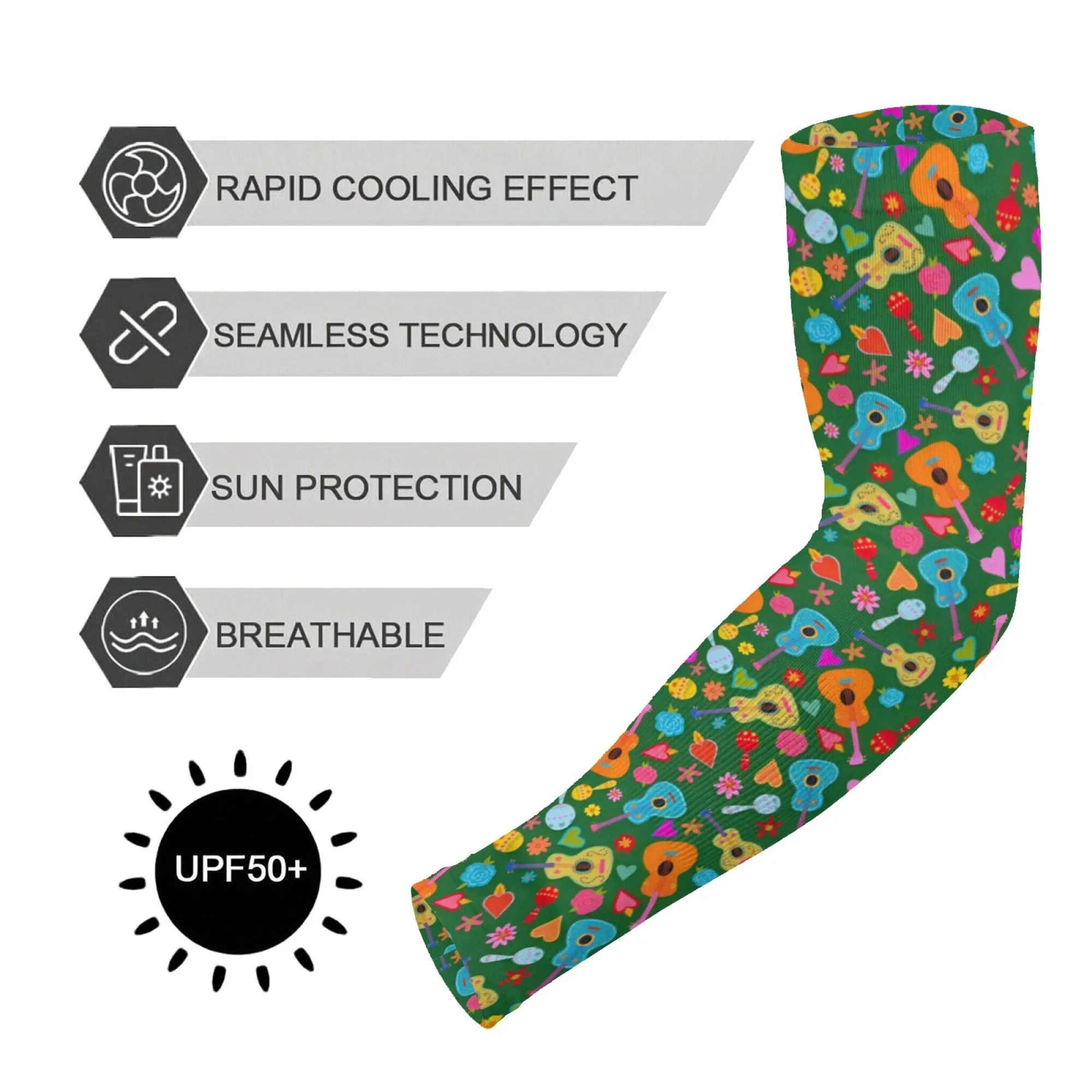 Latin Style Color Guitar Printed Arm Guards Fashion Outdoor Sports Arm Sleeves Camping Beach Gardening Protective Sleeves Unisex