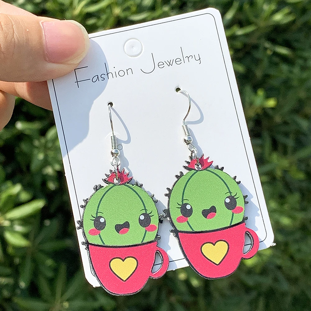 

WELBACK Funny Creative Potted Plant Stud Earrings Green Tropical Desert Potted Plants Arcylic Dangle Drop Stud Earrings Jewelry