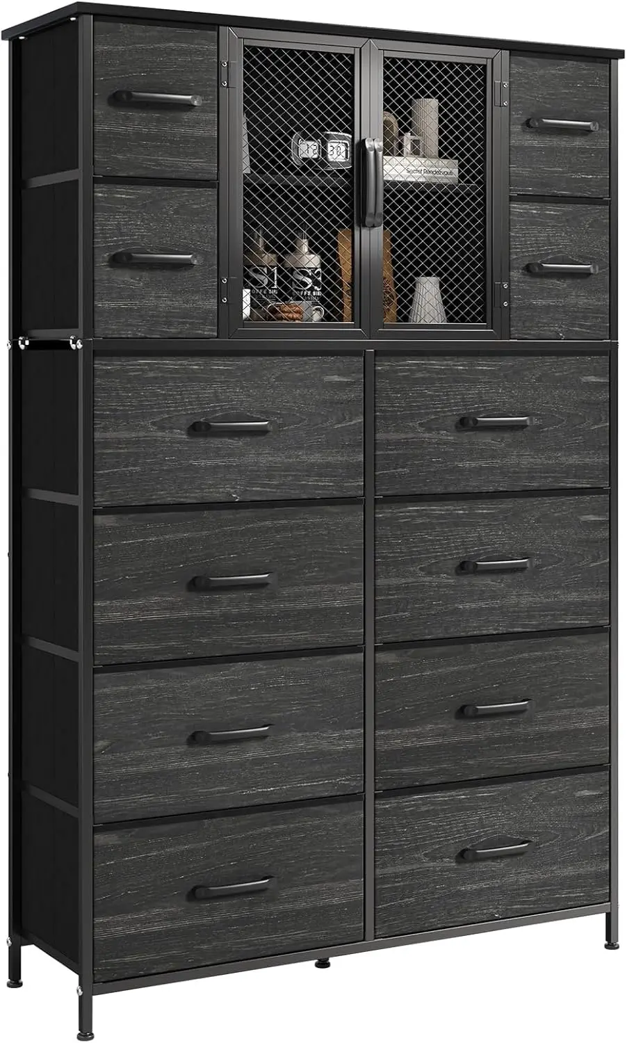 Arlopu 56.7' Tall Dresser For Bedroom, Dresser Chests Of Drawers With 12 Storage Drawers,Fabric Dresser With Wood Top And Metal