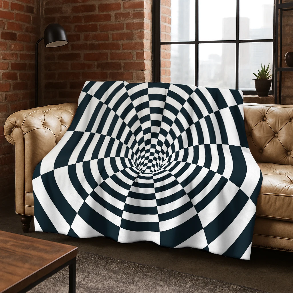 3D Mosaic Visual Geometry Illusion Flannel Blanket Soft Warm Blanket for Bedroom Living Room Bed Travel Camping Picnic Gift