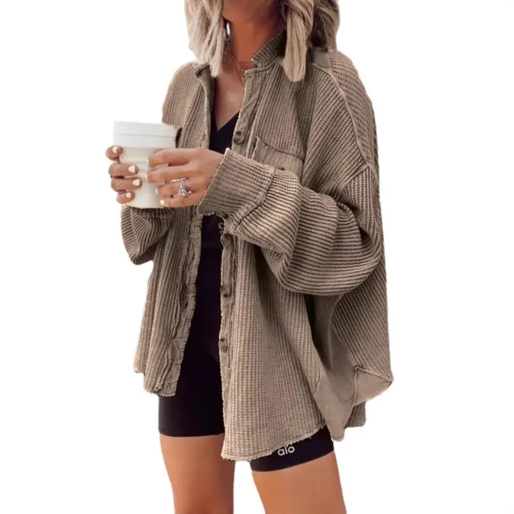 

Women's Fashion Casual Lapel Pocket Stitching Irregular Shirt Jacket Autumn New Coat European American Style