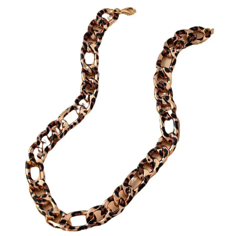 Vintage Metal Choker Cuban Link Chain Necklace for Women Gold Color Long Leopard Print Collar Necklce Fashion Jewelry