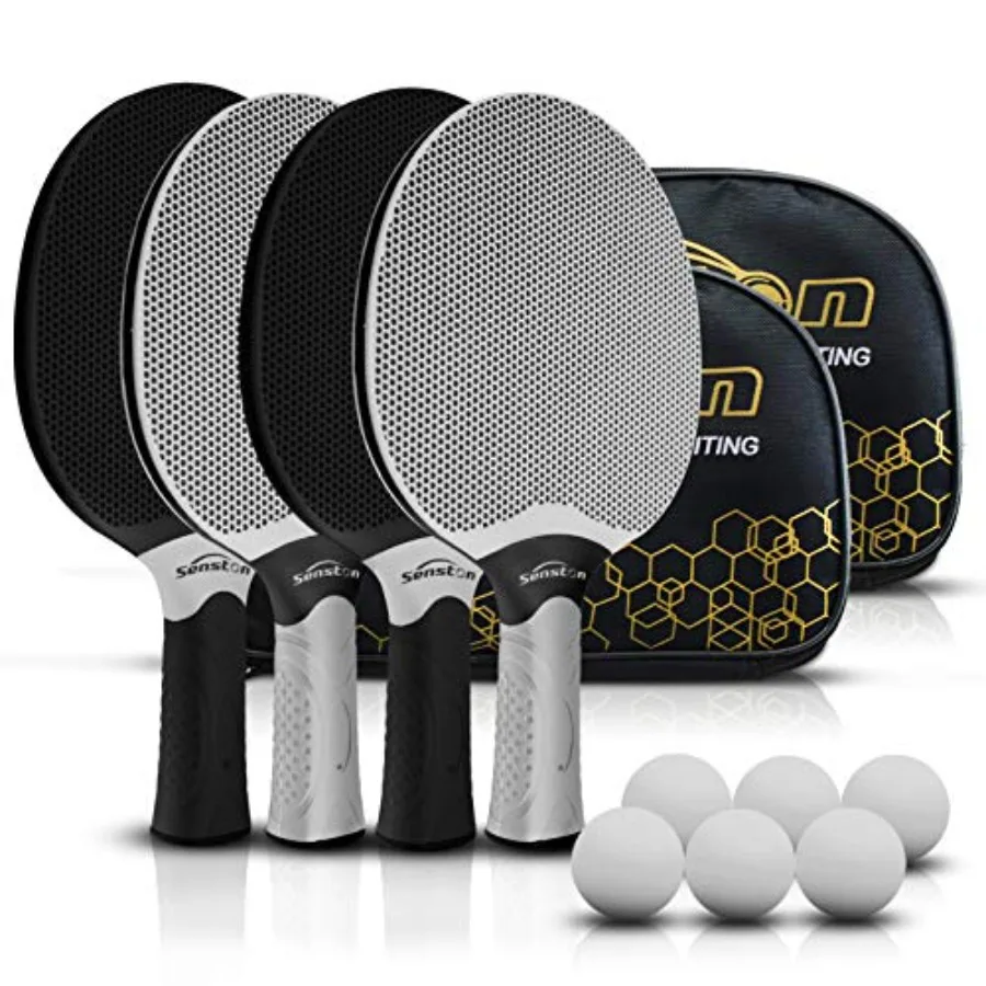

Table Tennis Rackets Set, Professional Ping Pong Paddle Set for 4 Players, Composite Rubber Table Tennis Paddles, Indoor or Out