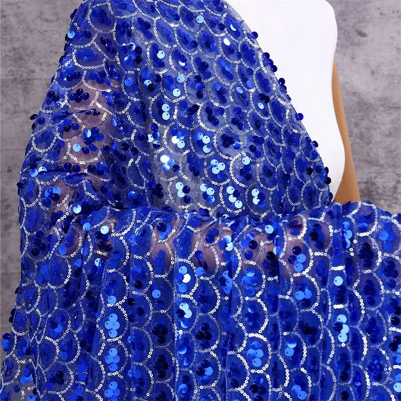 Encrypted Fish Scale Sequin Tulle Fabric Embroidery Patch Backdrop Tablecloth Mermaid Stage Costume Designer Apparel Textile
