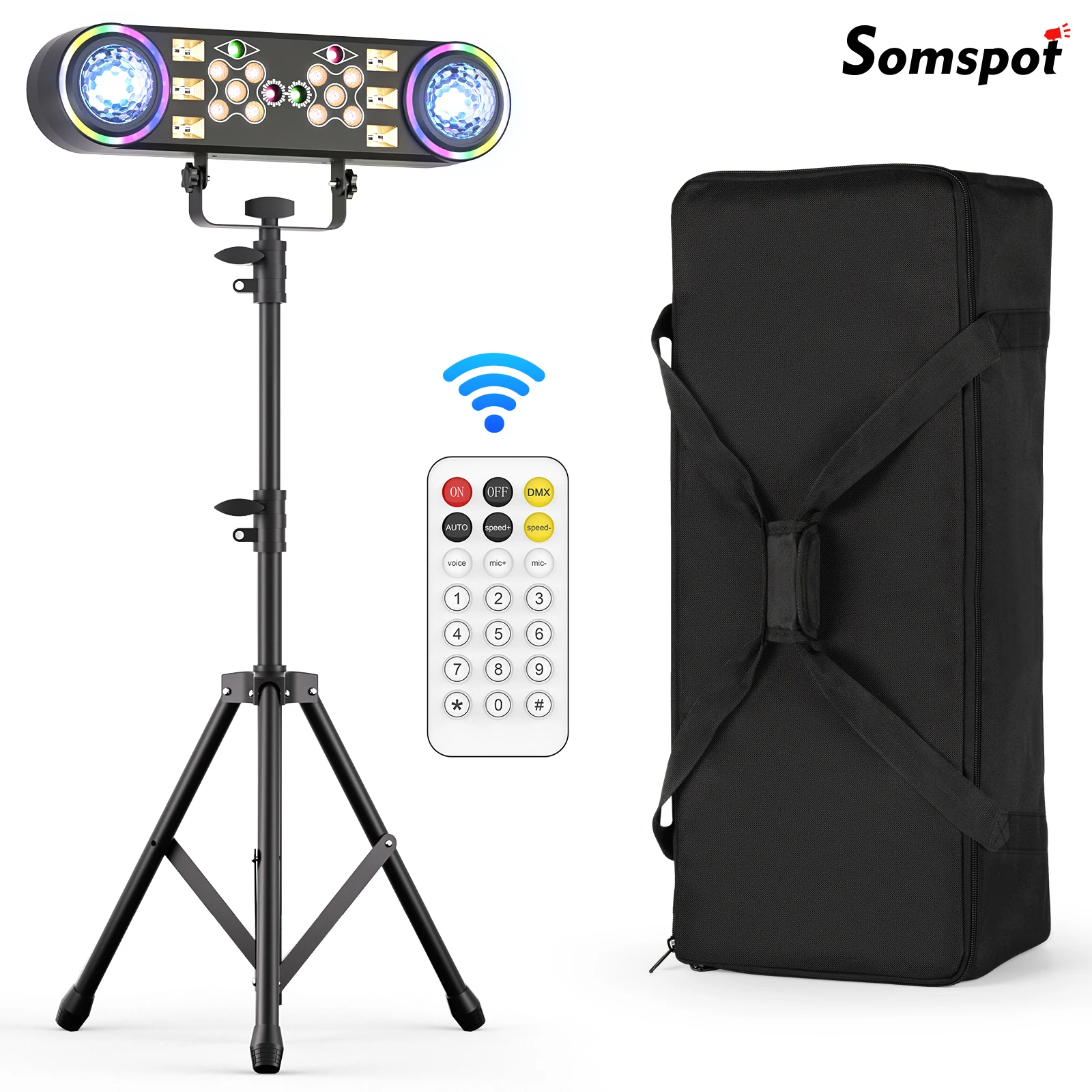 Somspot 80W 7-en-1 Projecteur LED RGBW à Effets Lumineux, Kit de Supports d'Éclairage avec Sac, Projecteur de Scène pour Bar, Club, Discothèque, Fête, Mariage, Théâtre, Concert