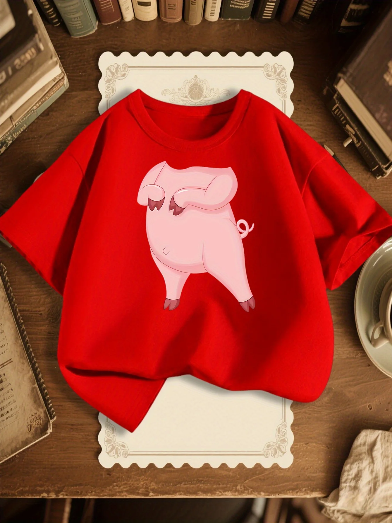 Cute Cartoon Dabbing Pink Pig Print Graphic Kids Tee Boys Girls Family Matching Cotton Crew Neck Short Sleeve Soft Summer Tee
