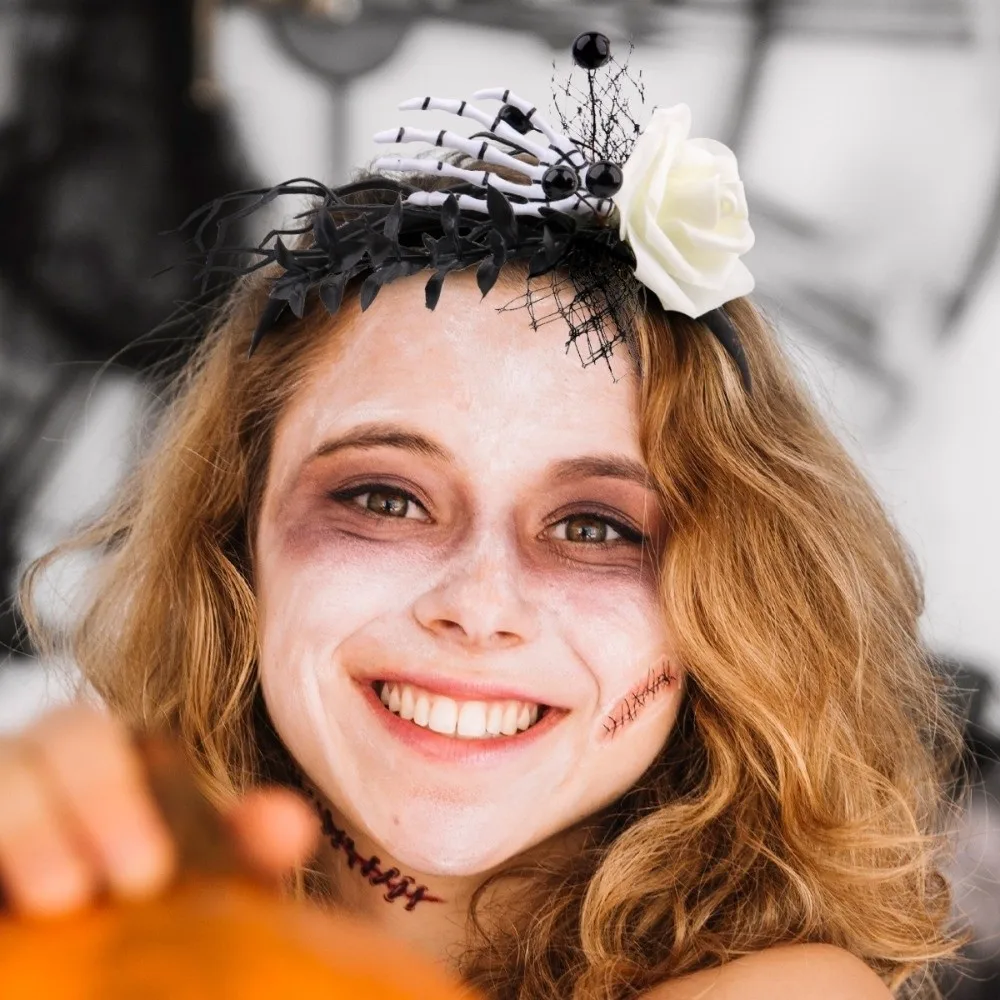 

Funny Rose Flower Halloween Headband Bat Gothic Branch Hair Hoop Non-slip Skull Halloween Flower Crown Ladies